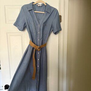 Zara Belted Midi Shirtdress Light Blue, Size Large